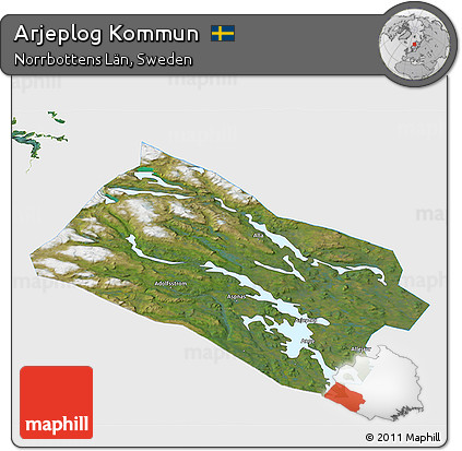 Satellite 3D Map of Arjeplog Kommun, single color outside