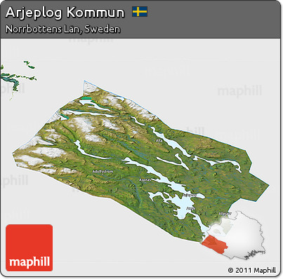 Satellite 3D Map of Arjeplog Kommun, single color outside