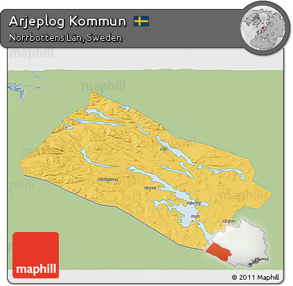 Savanna Style 3D Map of Arjeplog Kommun, single color outside