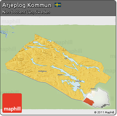 Savanna Style 3D Map of Arjeplog Kommun, single color outside