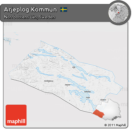 Silver Style 3D Map of Arjeplog Kommun, single color outside