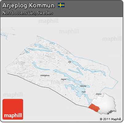 Silver Style 3D Map of Arjeplog Kommun, single color outside