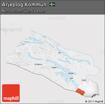 Silver Style 3D Map of Arjeplog Kommun, single color outside