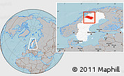 Gray Location Map of Arjeplog Kommun, highlighted country, within the entire country, hill shading