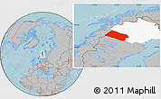 Gray Location Map of Arjeplog Kommun, highlighted parent region, hill shading