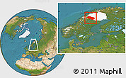 Satellite Location Map of Arjeplog Kommun, highlighted parent region, within the entire country