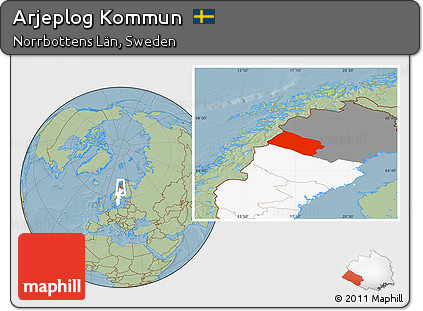 Savanna Style Location Map of Arjeplog Kommun, highlighted country, highlighted parent region, hill shading