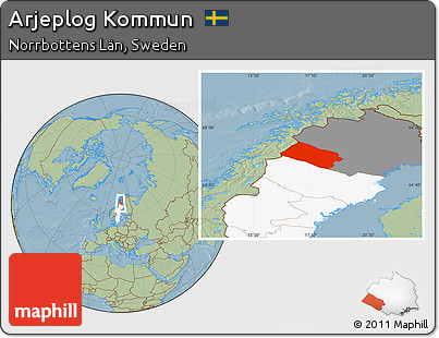 Savanna Style Location Map of Arjeplog Kommun, highlighted country, highlighted parent region, hill shading