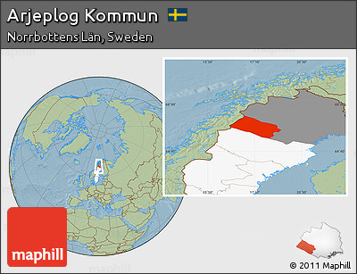 Savanna Style Location Map of Arjeplog Kommun, highlighted country, highlighted parent region, hill shading