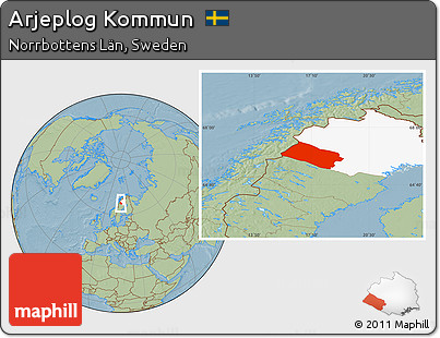 Savanna Style Location Map of Arjeplog Kommun, highlighted parent region, hill shading