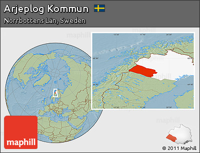 Savanna Style Location Map of Arjeplog Kommun, highlighted parent region, hill shading