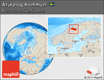 Shaded Relief Location Map of Arjeplog Kommun, within the entire country