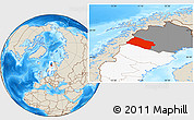 Shaded Relief Location Map of Arjeplog Kommun, highlighted country, highlighted parent region