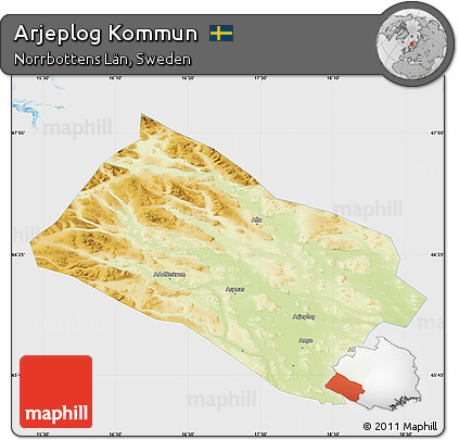 Physical Map of Arjeplog Kommun, single color outside