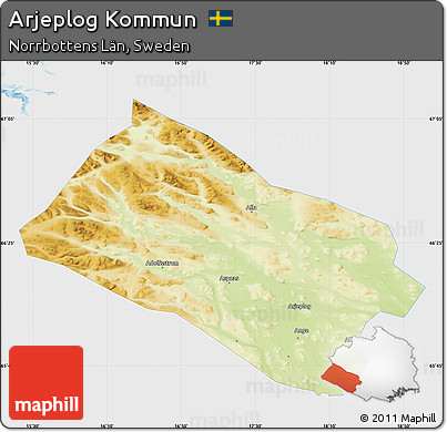 Physical Map of Arjeplog Kommun, single color outside