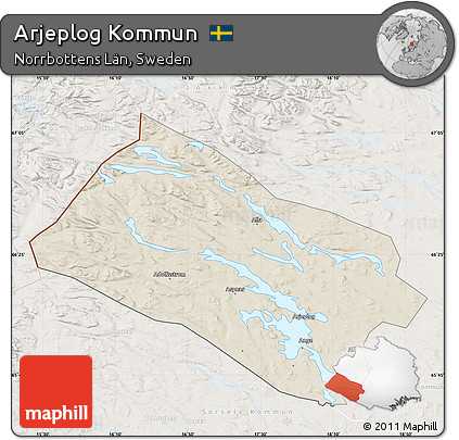 Shaded Relief Map of Arjeplog Kommun, lighten