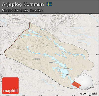 Shaded Relief Map of Arjeplog Kommun, lighten