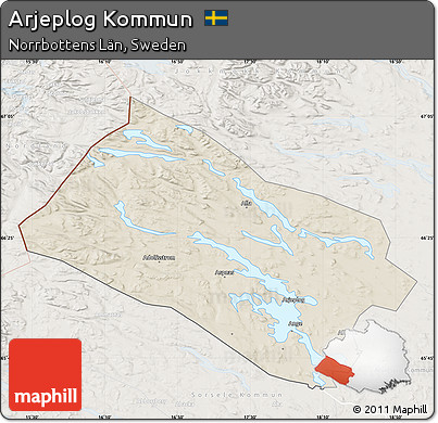 Shaded Relief Map of Arjeplog Kommun, lighten
