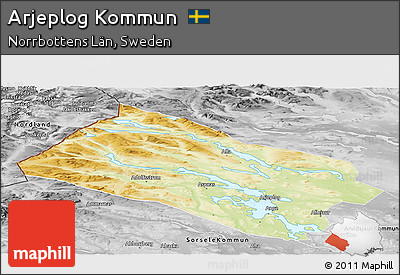 Physical Panoramic Map of Arjeplog Kommun, desaturated