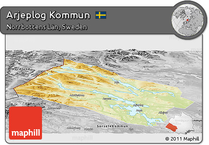 Physical Panoramic Map of Arjeplog Kommun, desaturated