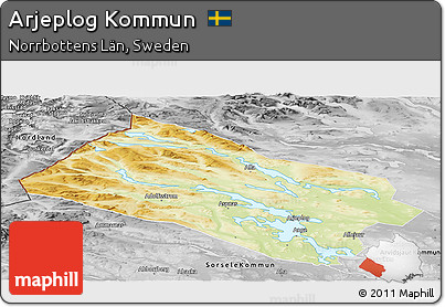 Physical Panoramic Map of Arjeplog Kommun, desaturated