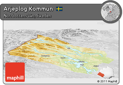 Physical Panoramic Map of Arjeplog Kommun, lighten, desaturated