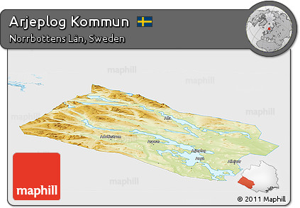 Physical Panoramic Map of Arjeplog Kommun, single color outside