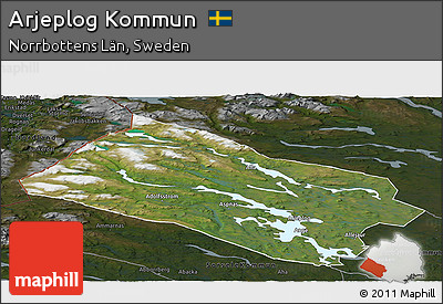 Satellite Panoramic Map of Arjeplog Kommun, darken