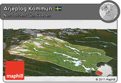 Satellite Panoramic Map of Arjeplog Kommun, darken