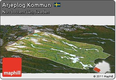 Satellite Panoramic Map of Arjeplog Kommun, darken
