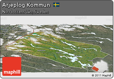 Satellite Panoramic Map of Arjeplog Kommun, semi-desaturated