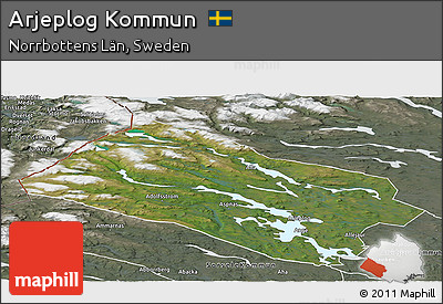 Satellite Panoramic Map of Arjeplog Kommun, semi-desaturated