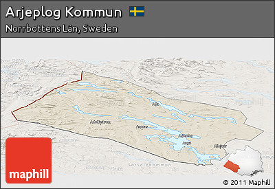 Shaded Relief Panoramic Map of Arjeplog Kommun, lighten