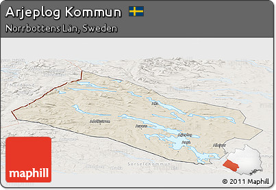 Shaded Relief Panoramic Map of Arjeplog Kommun, lighten