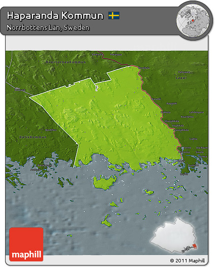 Physical 3D Map of Haparanda Kommun, darken