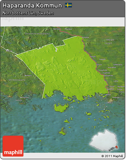 Physical 3D Map of Haparanda Kommun, satellite outside