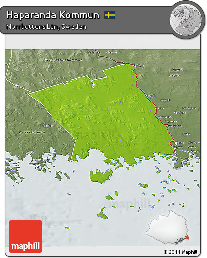 Physical 3D Map of Haparanda Kommun, semi-desaturated
