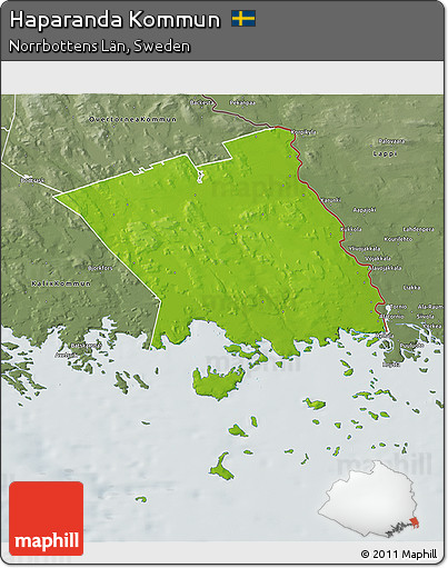 Physical 3D Map of Haparanda Kommun, semi-desaturated