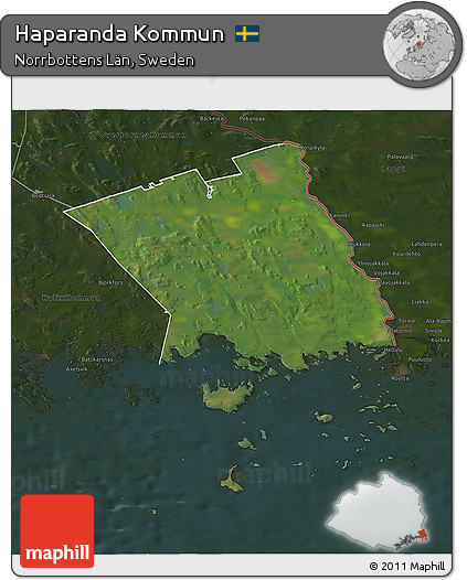 Satellite 3D Map of Haparanda Kommun, darken
