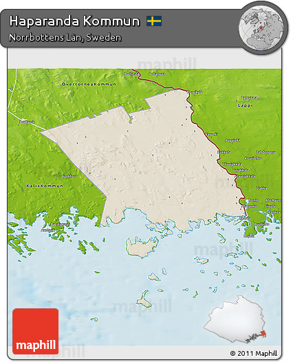 Shaded Relief 3D Map of Haparanda Kommun, physical outside