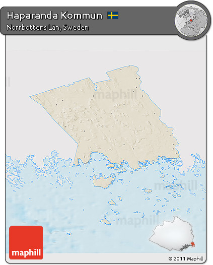 Shaded Relief 3D Map of Haparanda Kommun, single color outside