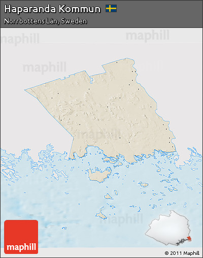 Shaded Relief 3D Map of Haparanda Kommun, single color outside