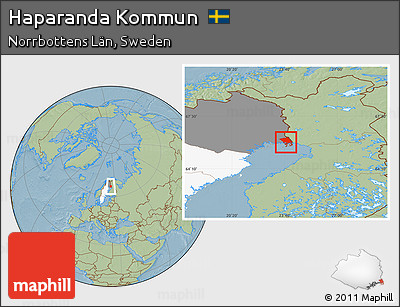 Savanna Style Location Map of Haparanda Kommun, highlighted country, highlighted parent region, hill shading