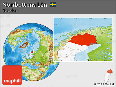 Physical Location Map of Norrbottens Län, highlighted country