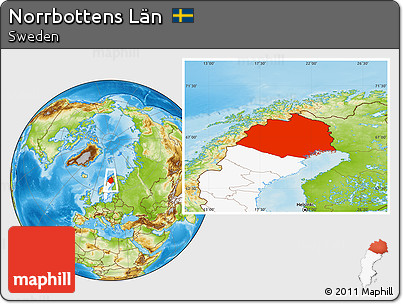 Physical Location Map of Norrbottens Län, highlighted country