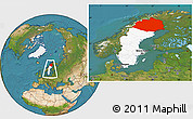 Satellite Location Map of Norrbottens Län, highlighted country, within the entire country