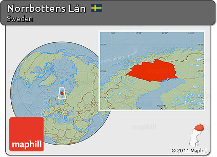 Savanna Style Location Map of Norrbottens Län, hill shading