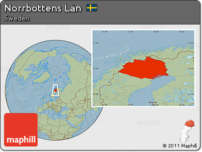 Savanna Style Location Map of Norrbottens Län, hill shading