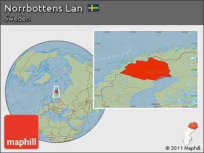 Savanna Style Location Map of Norrbottens Län, hill shading