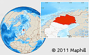 Shaded Relief Location Map of Norrbottens Län, highlighted country